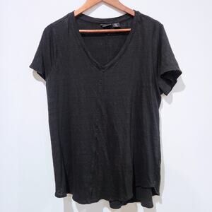 Tahari Womens Black 100% Linen V Neck Asymmetrical Top Size 1X Beach Coastal